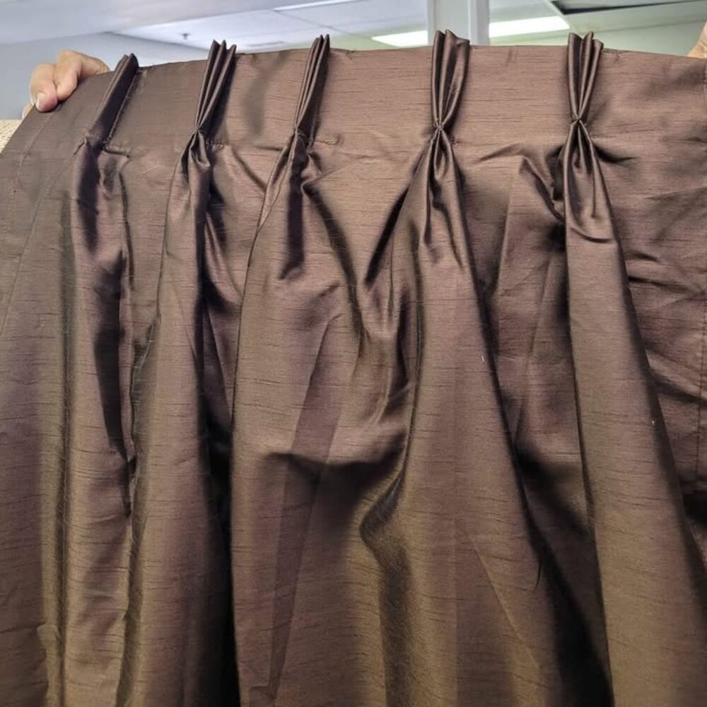 2 Brand New PERI Brown 24W x 84L Pinch Pleat Silk-like Feel Curtains